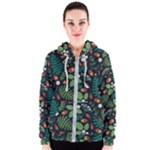 Pattern Forest Leaf Flower Motif Women s Zipper Hoodie