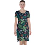 Pattern Forest Leaf Flower Motif Short Sleeve Nightdress