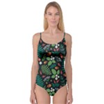 Pattern Forest Leaf Flower Motif Camisole Leotard 