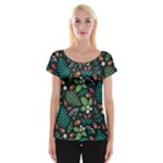 Pattern Forest Leaf Flower Motif Cap Sleeve Top