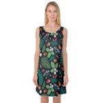 Pattern Forest Leaf Flower Motif Sleeveless Satin Nightdress