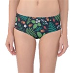 Pattern Forest Leaf Flower Motif Mid-Waist Bikini Bottoms