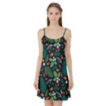 Pattern Forest Leaf Flower Motif Satin Night Slip