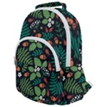 Pattern Forest Leaf Flower Motif Rounded Multi Pocket Backpack