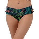 Pattern Forest Leaf Flower Motif Frill Bikini Bottoms