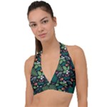 Pattern Forest Leaf Flower Motif Halter Plunge Bikini Top