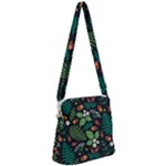 Pattern Forest Leaf Flower Motif Zipper Messenger Bag