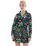 Pattern Forest Leaf Flower Motif Women s Long Sleeve Casual Dress