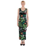Pattern Forest Leaf Flower Motif Fitted Maxi Dress