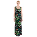 Pattern Forest Leaf Flower Motif Thigh Split Maxi Dress