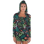 Pattern Forest Leaf Flower Motif Long Sleeve Hooded T-shirt