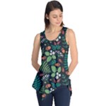 Pattern Forest Leaf Flower Motif Sleeveless Tunic