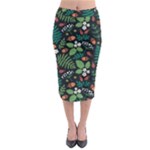 Pattern Forest Leaf Flower Motif Midi Pencil Skirt