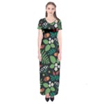 Pattern Forest Leaf Flower Motif Short Sleeve Maxi Dress