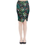Pattern Forest Leaf Flower Motif Midi Wrap Pencil Skirt