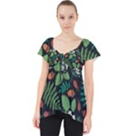 Pattern Forest Leaf Flower Motif Lace Front Dolly Top
