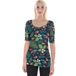 Pattern Forest Leaf Flower Motif Wide Neckline T-Shirt