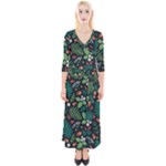 Pattern Forest Leaf Flower Motif Quarter Sleeve Wrap Maxi Dress