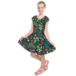 Pattern Forest Leaf Flower Motif Kids  Short Sleeve Dress