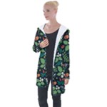 Pattern Forest Leaf Flower Motif Longline Hooded Cardigan