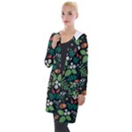 Pattern Forest Leaf Flower Motif Hooded Pocket Cardigan