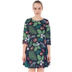 Pattern Forest Leaf Flower Motif Smock Dress
