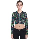Pattern Forest Leaf Flower Motif Long Sleeve Zip Up Bomber Jacket