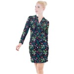 Pattern Forest Leaf Flower Motif Button Long Sleeve Dress