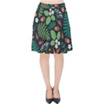 Pattern Forest Leaf Flower Motif Velvet High Waist Skirt