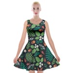 Pattern Forest Leaf Flower Motif Velvet Skater Dress