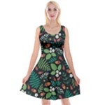 Pattern Forest Leaf Flower Motif Reversible Velvet Sleeveless Dress