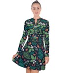 Pattern Forest Leaf Flower Motif Long Sleeve Panel Dress