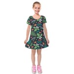 Pattern Forest Leaf Flower Motif Kids  Short Sleeve Velvet Dress