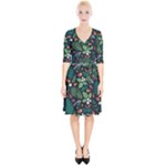 Pattern Forest Leaf Flower Motif Wrap Up Cocktail Dress