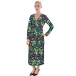 Pattern Forest Leaf Flower Motif Velvet Maxi Wrap Dress
