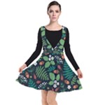 Pattern Forest Leaf Flower Motif Plunge Pinafore Dress