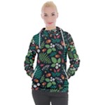 Pattern Forest Leaf Flower Motif Women s Hooded Pullover