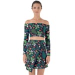 Pattern Forest Leaf Flower Motif Off Shoulder Top with Skirt Set