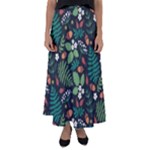 Pattern Forest Leaf Flower Motif Flared Maxi Skirt