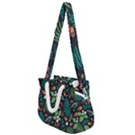 Pattern Forest Leaf Flower Motif Rope Handles Shoulder Strap Bag