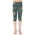 Pattern Forest Leaf Flower Motif Kids  Capri Leggings 