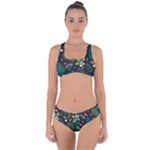 Pattern Forest Leaf Flower Motif Criss Cross Bikini Set