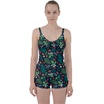 Pattern Forest Leaf Flower Motif Tie Front Two Piece Tankini