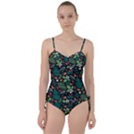Pattern Forest Leaf Flower Motif Sweetheart Tankini Set