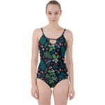Pattern Forest Leaf Flower Motif Cut Out Top Tankini Set