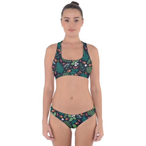 Pattern Forest Leaf Flower Motif Cross Back Hipster Bikini Set from ArtsNow.com