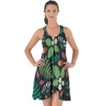 Pattern Forest Leaf Flower Motif Show Some Back Chiffon Dress