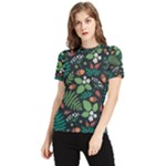 Pattern Forest Leaf Flower Motif Women s Short Sleeve Rash Guard