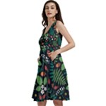 Pattern Forest Leaf Flower Motif Sleeveless V-Neck Skater Dress with Pockets