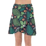 Pattern Forest Leaf Flower Motif Wrap Front Skirt